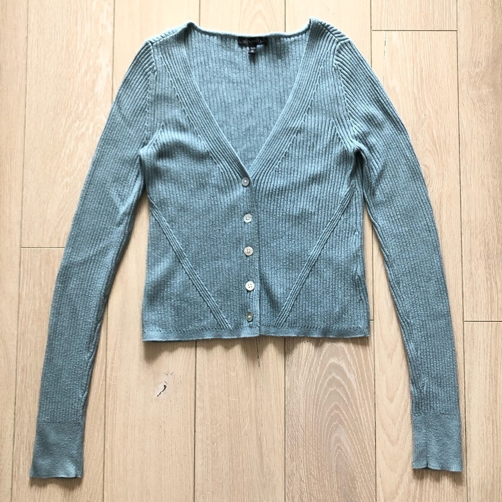 Dynamite Ribbed Shell Button Cardigan in Light Blue